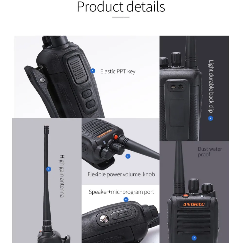 Anysecu WP-67 Walkie Talkie IP67 Waterproof VHF 136-174MHz Or UHF 400-480MHz 16 Channels 50 CTCSS&105 DCS with VOX Function