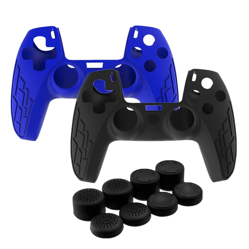 For Playstation 5 PS5 Controller Anti-Slip Rubber Case with 8 Thumb Grips Accessories SetSilicone Protective Skin Cover Shell