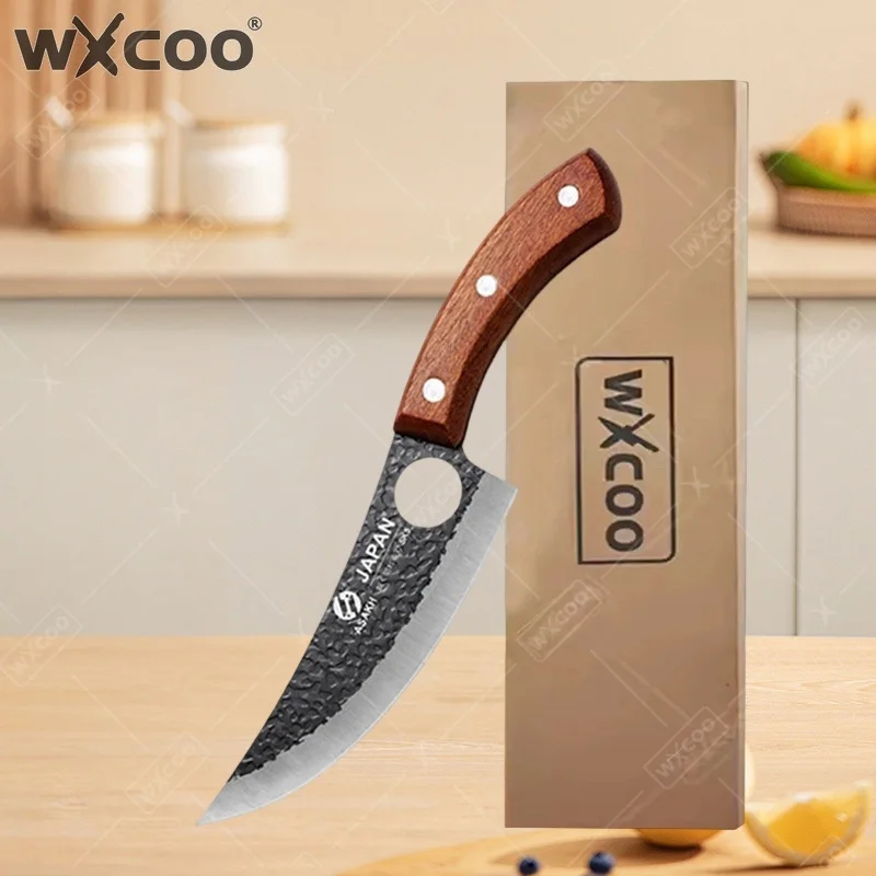 WXCOO Professionelles Handgeschmiedetes Küchenmesser mit Holzgriff Edelstahl Ausbeinmesser Vollmetall-Schlachtermesser