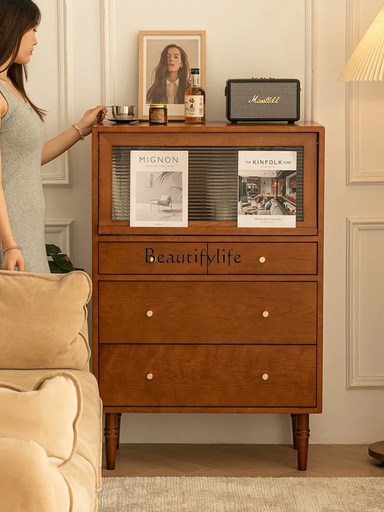 

Simple Retro Living Room Glass Display Magazine Cabinet next to TV Designer Storage Locker