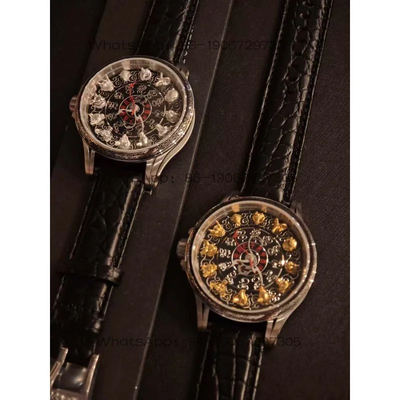 Chinese Han Style Retro Zodiac Micro-carving Sterling Silver Beast Head Hour Watch Automatic Mechanical Movement