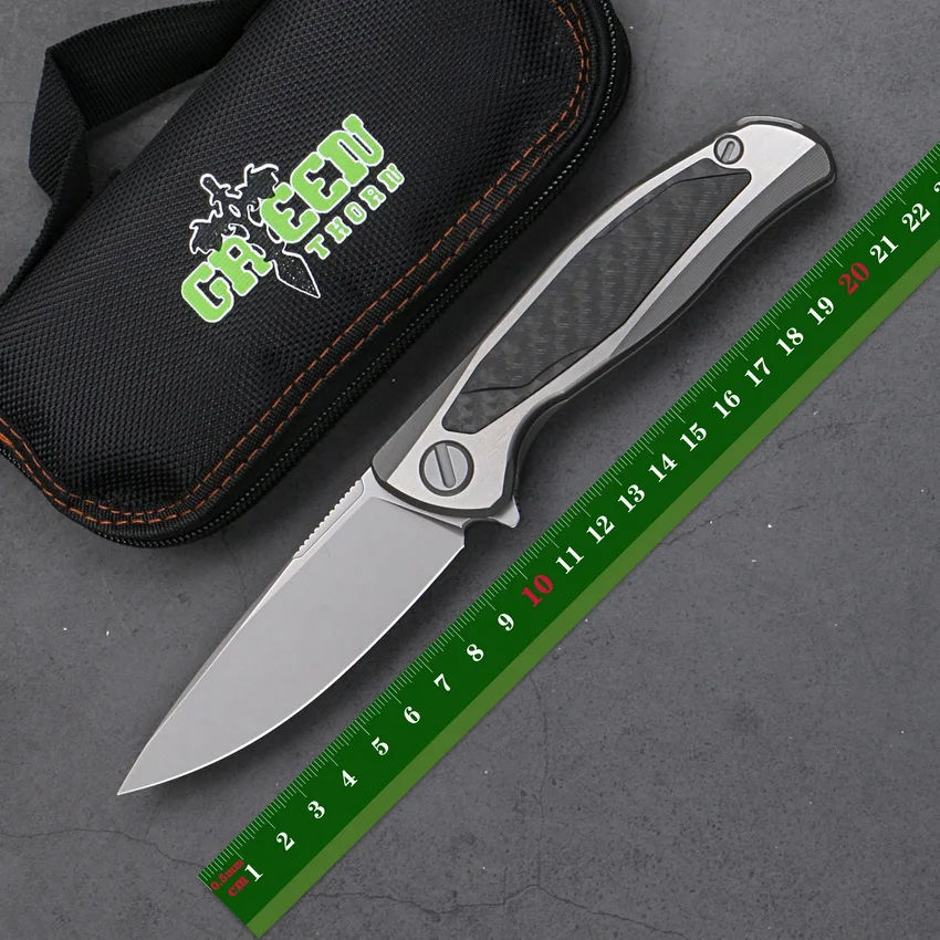 Green Thorn F95NL 3M Flipper Folding Knife  Outdoor Camping Tools VG10 Blade TC4 Titanium Alloy Handle with Carbon Fiber Inlay