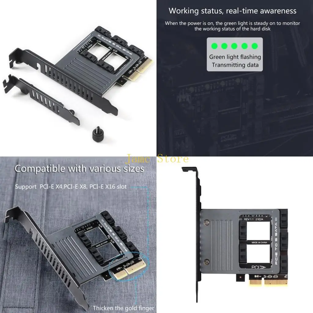 LX0B 5 Port Full Speed 6Gb PCIE to SATA3.0 Expansion Card SSD HDD for Win7/8/10 Linux