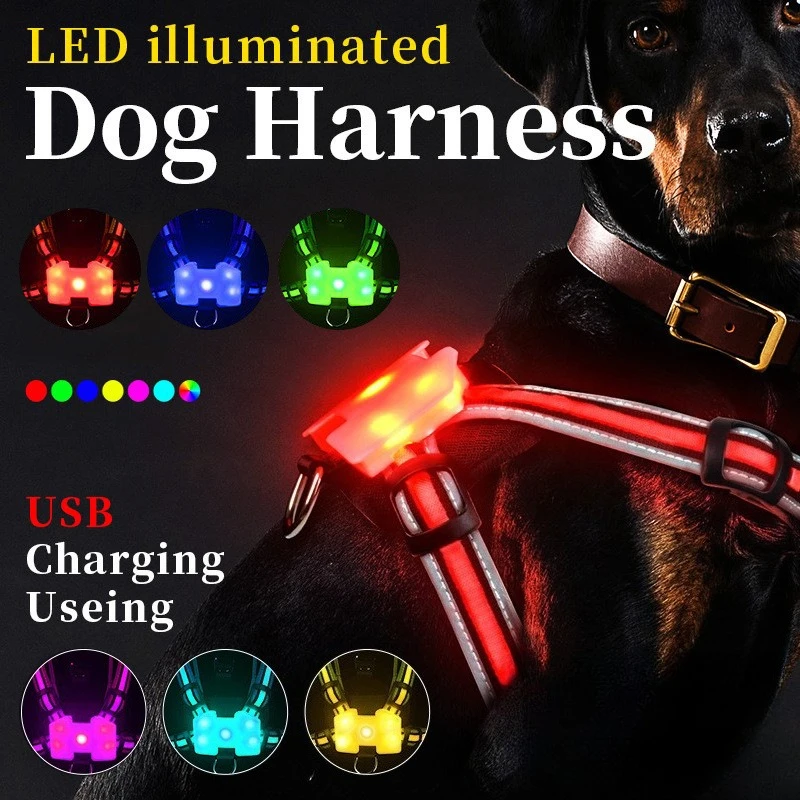 

Светодиодный перезаряжаемый шлейка для собак, регулируемая светящаяся шлейка для выгула собаки, без тяги, шлейка для домашних животных, ночная безопасность, без тяги, USB, светящийся в светящем жиле