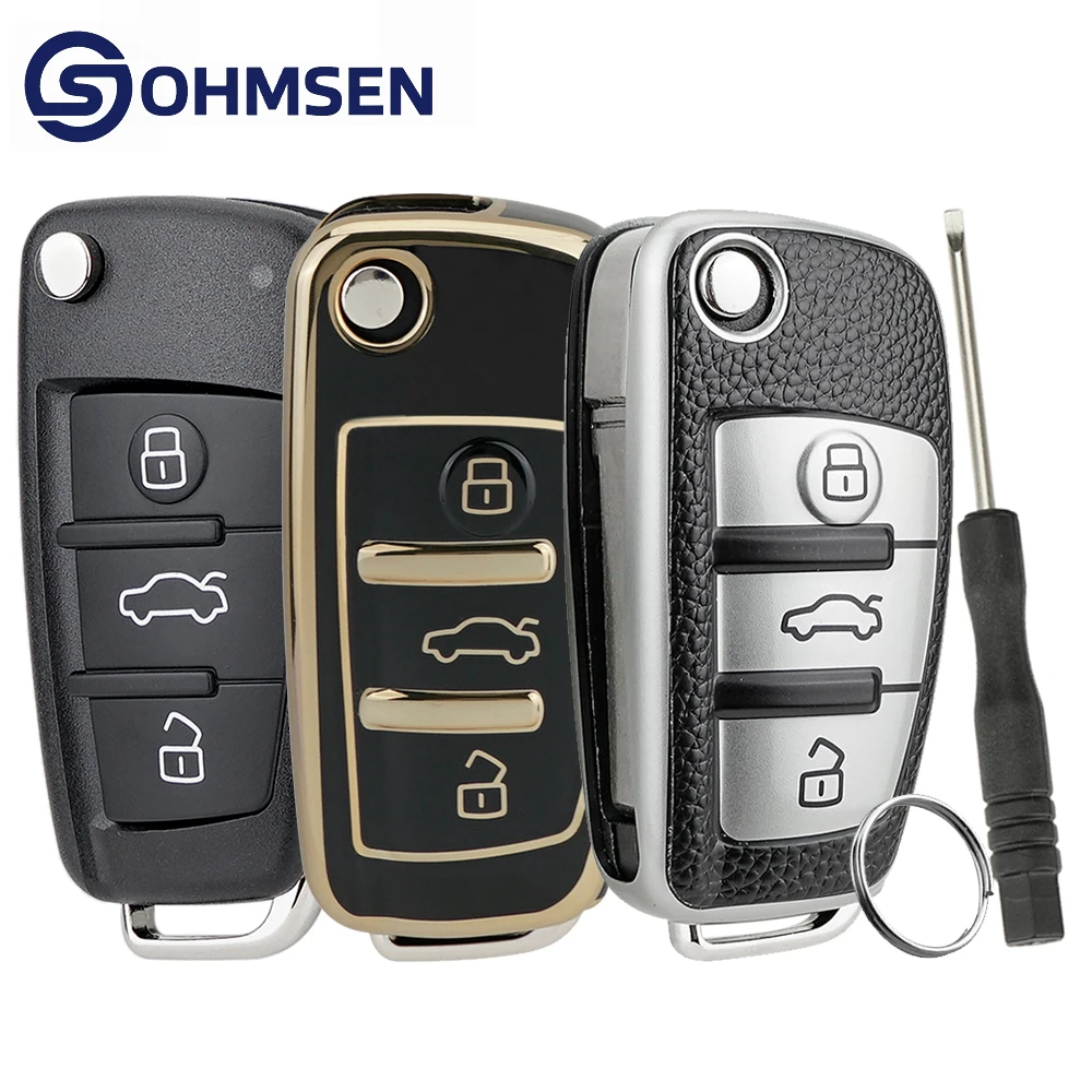 

OHMSEN for Audi 433MHz 3 Button Remote Flip Key Fob Shell Key Cover TT A2 A8 A6 A6L A4 S5 C5 C6 B6 A4L A5 Q5 S RS Q7 B7 Q3 A3