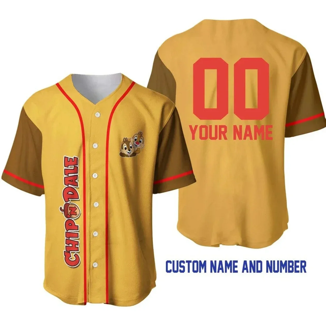 Disney Chip And Dale Striped Brown Baseball Jersey Custom Name Disney Baseball Jersey Men Women Short Sleeve Top Fashion Shirts