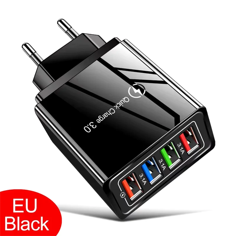 3A Quick Charge 3.0 USB Charger 4 Ports USB Fast Charging Mobile Phone Charger Adapter EU/US Plug For iPhone Samsung Xiaomi POCO, image 8