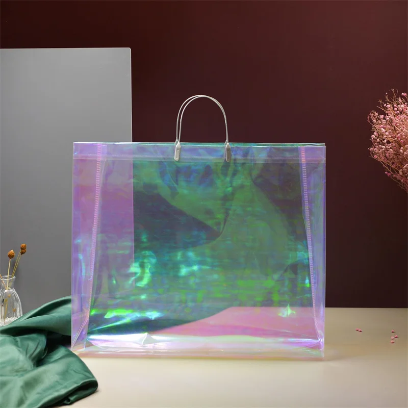 StoBag 25pcs Transparent Rainbow Shoulder Tote Bags Woman\'s Shopping Plastic Fashion Girl Gift Birthday Wedding Portable Logo