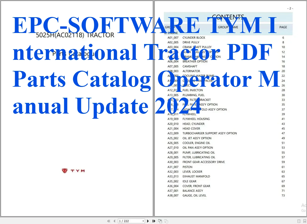 

EPC-SOFTWARE TYM Международный трактор PDF Запчасти Каталог Оператор Ручное обновление 2024