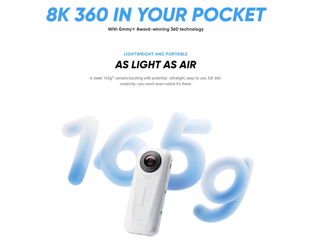 Insta360 X4 Air 360-Grad-Actionkamera 8K30FPS HDR-Video 165G Ultraleichte Taschenkamera FlowState-Stabilisierung 15M wasserdicht für Vlog, Motorrad, Outdoor-Sportaufnahmen Insta360 – Detail 4