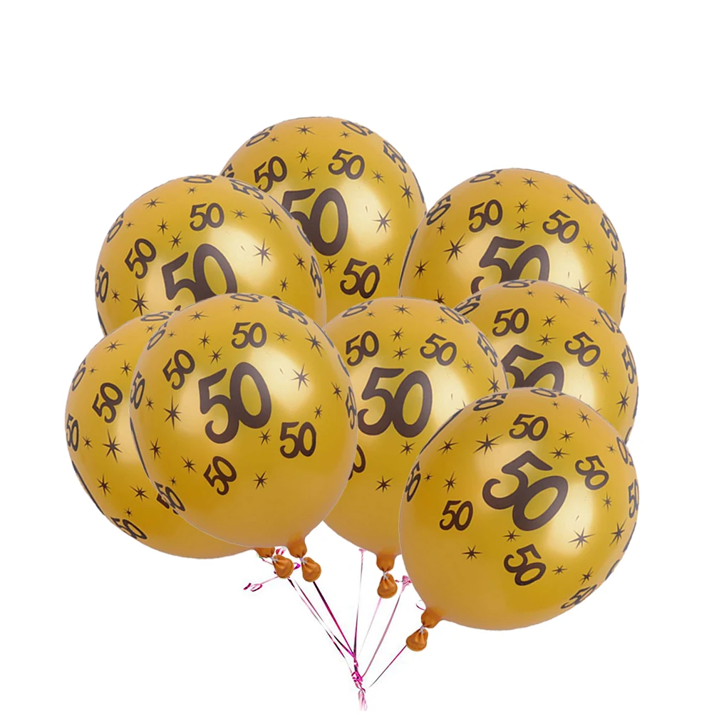 

20pcs 12 Inch Number 50 Latex Balloons Reusable Birthday Party Decorations For Wall Ceiling Window Gold Color Easy Blow