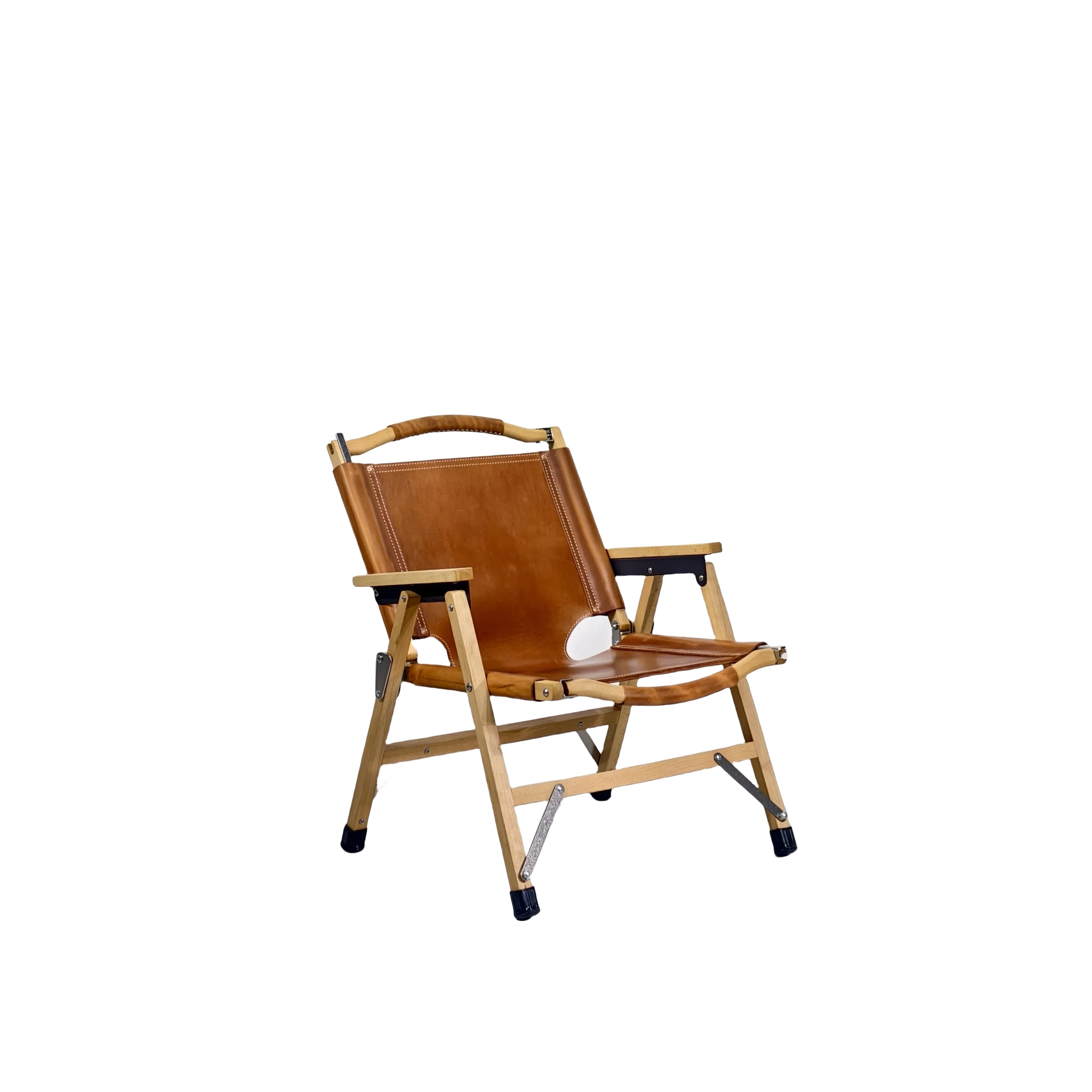 #Vintage Oil Wax Leather Dining Chair, Solid Wood Frame Outdoor Balcony Chair, Rustic Natural Wooden Patio Side Chair