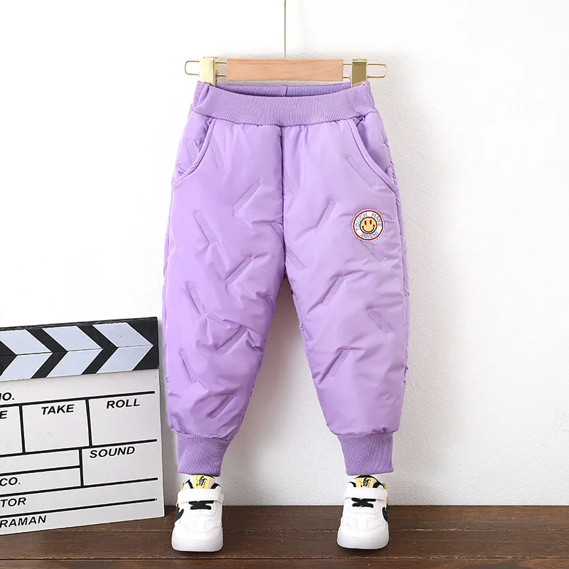 

Children's cotton pants baby girls winter plush thickened casual windproof warm pants small medium-sized boys cartoon pants1-7Y