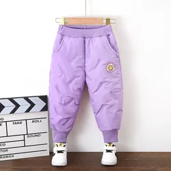 Children's cotton pants baby girls winter plush thickened casual windproof  warm pants small medium-sized boys cartoon pants1-7Y