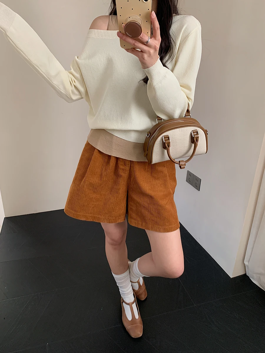 

Вязаный свитер Ele Uniko: Очаровательный комплект из двух предметов с воротником, весна 2025, корейский стиль, повседневная одежда, подкладка-жилетка