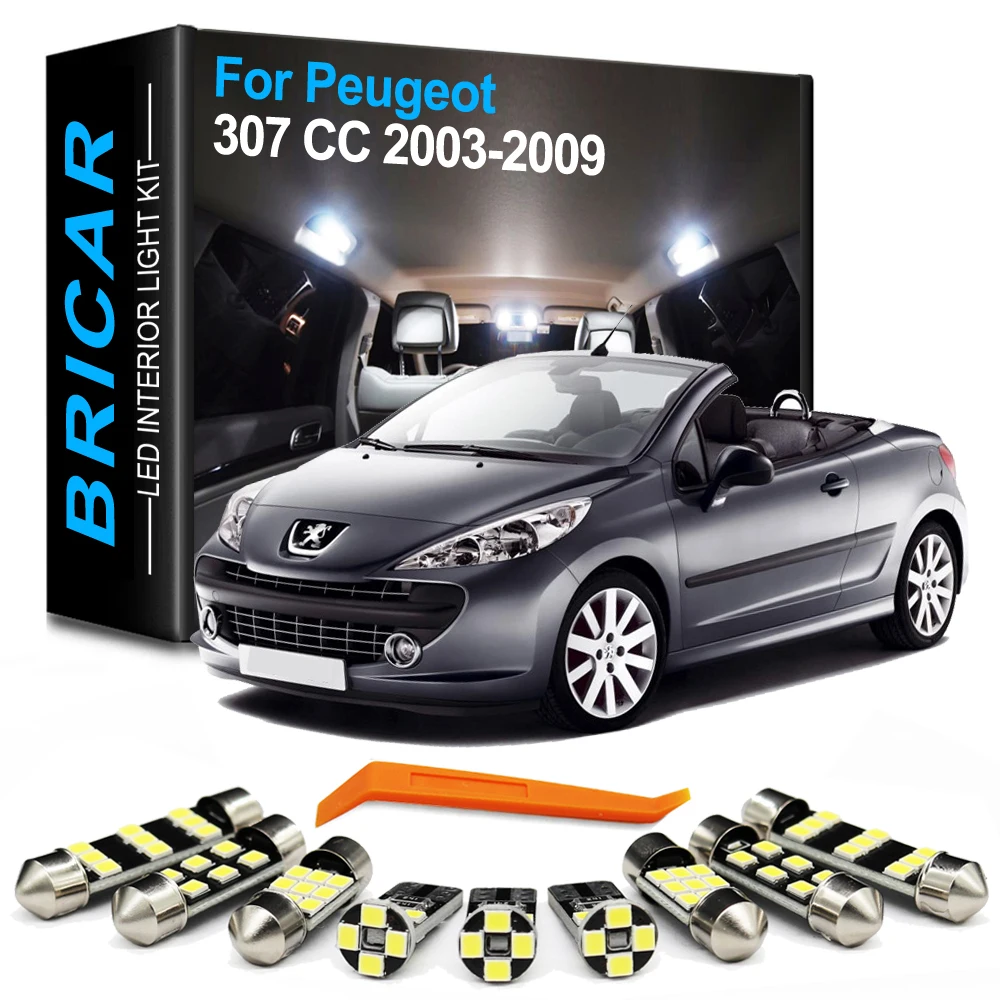 Bricar 14Pcs Canbus Vehicle Lamp For Peugeot 307 CC 307CC Cabrio 2003 2004 2005 2006 2007 2008 2009 Interior LED Bulb Light Kit