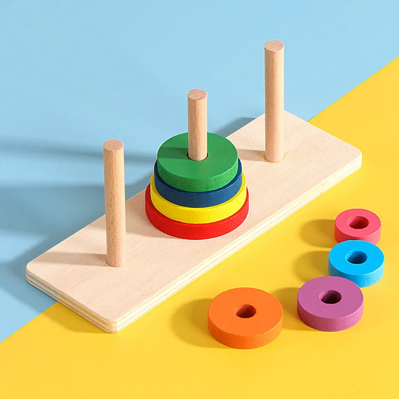 Fun Tower Of Hanoi Educational Wooden Tower Classic Mathematical Puzzle Toy For Children Intelligence Kids Educational Gift