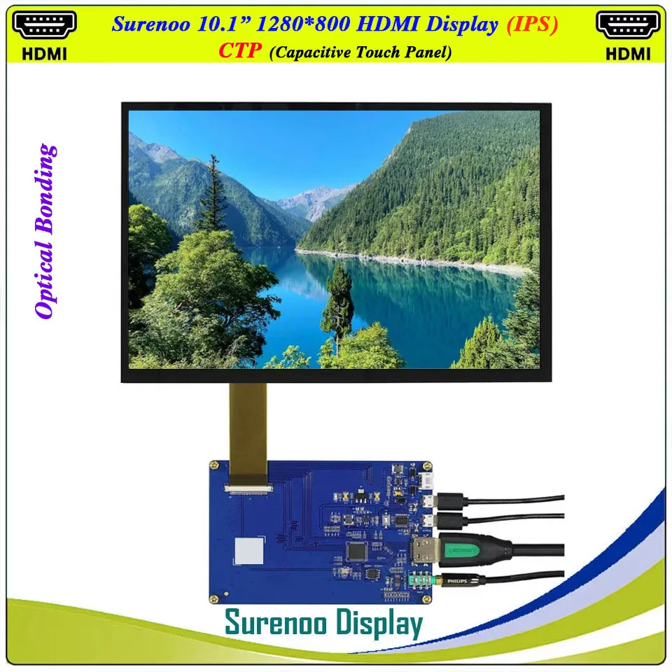 Módulo LCD Compatible con HDMI, Monitor de pantalla IPS, Panel táctil capacitivo USB, Audio para Raspberry Pi, 10,1 pulgadas, 1280x800