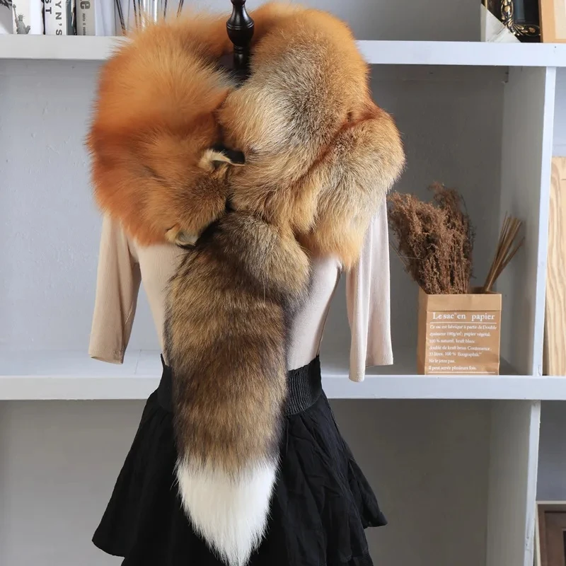 2024 Luxury Brand Real Fox Fur Scarves Women Winter Real Natural Whole Fox Fur Collar Ring Warm Soft Genuine Real Fox Fur Scarf