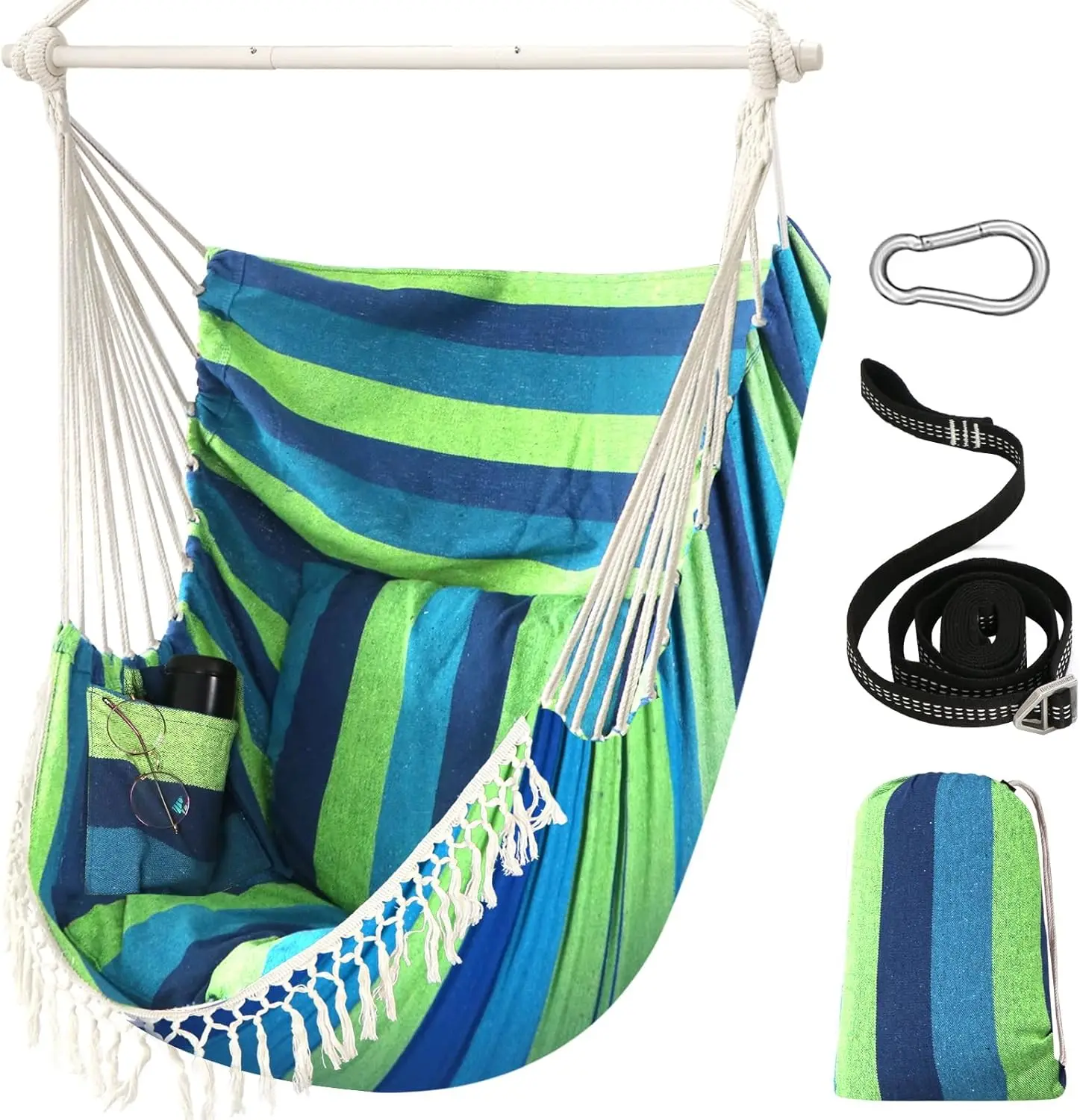 

Портативный подвесной стул с подушками, максимальная емкость 500 фунтов, для использования в помещении и на открытом воздухе