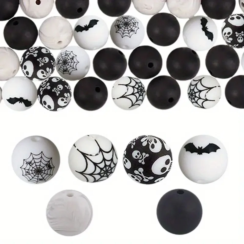 6/25/36-teiliges Halloween-Fledermaus-Spinnen-Silikonperlen-Set, perfekt für DIY-Handarbeiten wie Schlüsselanhänger, Halsketten, Armbänder usw.