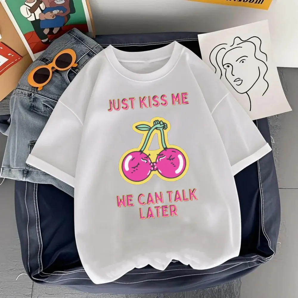 JUST KISS MENE CAN TALK LATER Letter Clothes SHUT UP Kiss Me Printed T-shirt Men Fashion Streetwear O-neck Short-sleeve