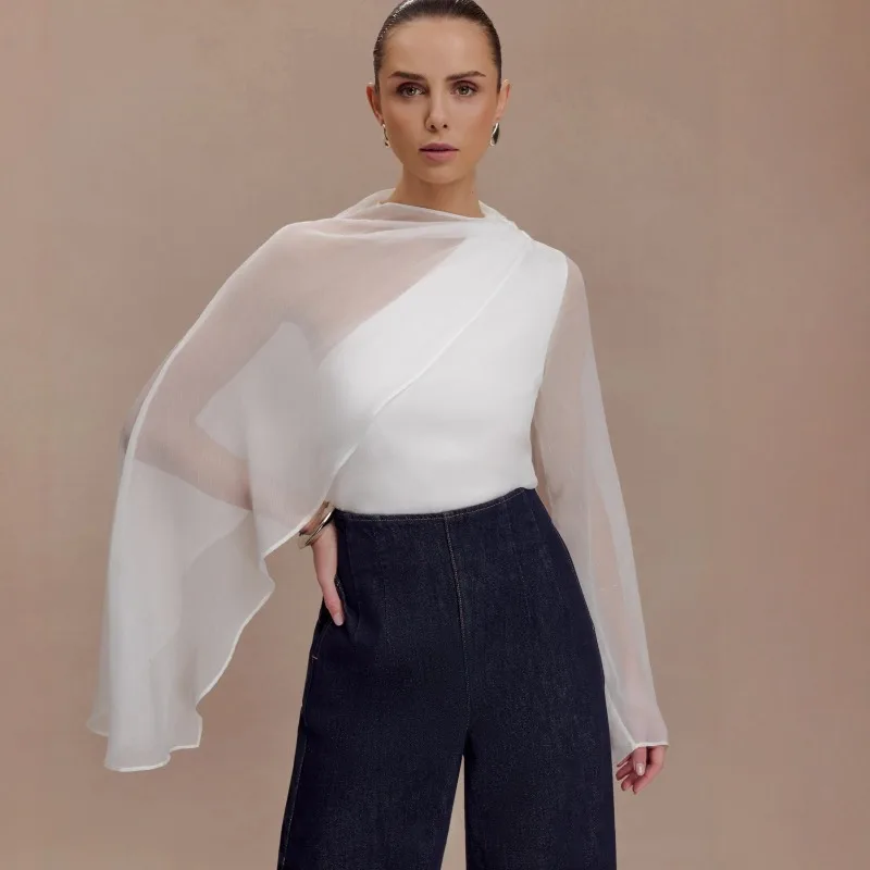 

European American Women's Clothing New Chiffon Shirt Irregular Shawl Long-sleeved Shirt Slim-fitting Sexy Top Women's Wholesale