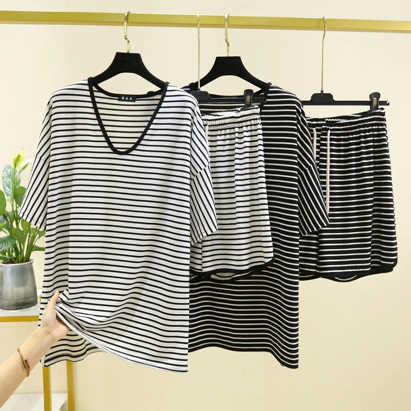

Loose Modal V-Neck Short Sleeve Home Clothes Set Women Summer plus Size Two-Piece Set Can Be Worn outside Pajamas Short Pants
