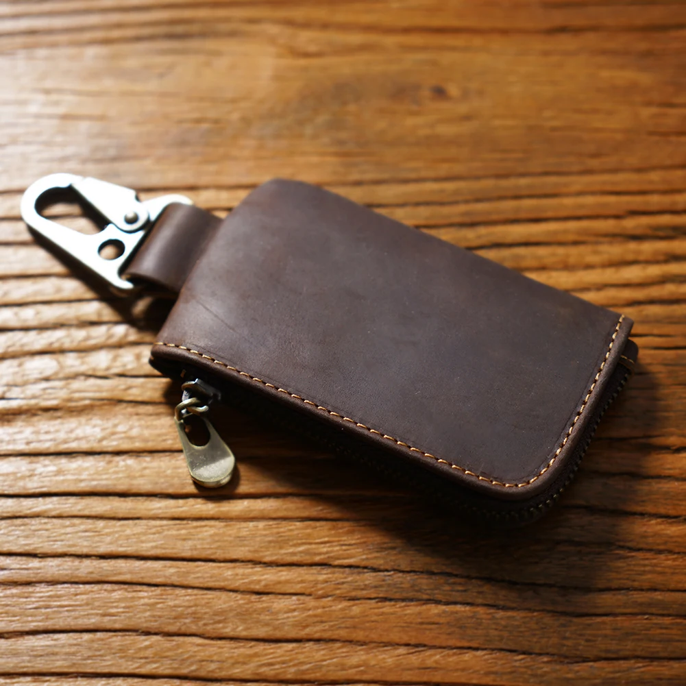 Genuine Top-Grain Leather Men's Waist Pouch - Multi-Functional Zippered Organizer for Earbuds, Keys & Coins