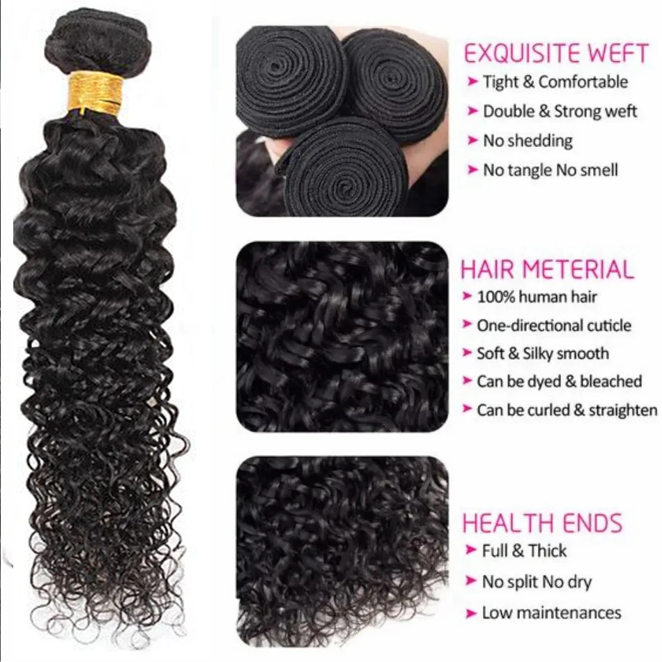 4 Bundles Weave Water Wave Human Hair Bundles Natural Color 8-30 Inch Brazilian 10A Double Bundles Weave Extensions Human Hair