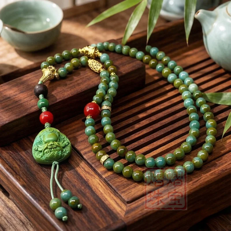 Wholesale pine green lotus-shaped Guanyin statue made of imitation turquoiseDIYWomen's spring and autumn sweaters and trending a