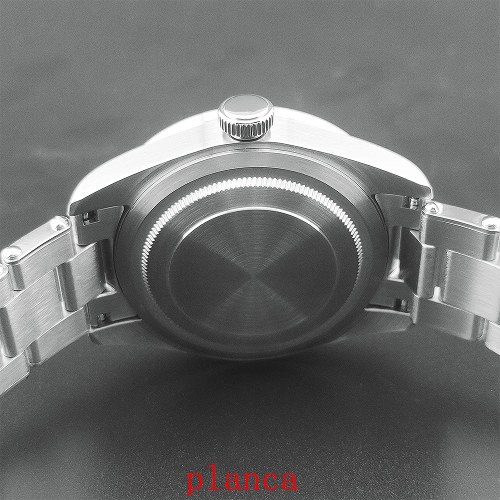 39mm カスタムロゴ NH34 GMT シルバー ステンレススチール腕時計（固定ベゼル、サファイアガラス付き）