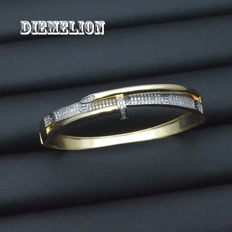 Trendy Two-tone Design Three-layer Zircon Nail Bracelet Ring Set for Women Punk Style CZ Bangle Charms Jewelry view 2