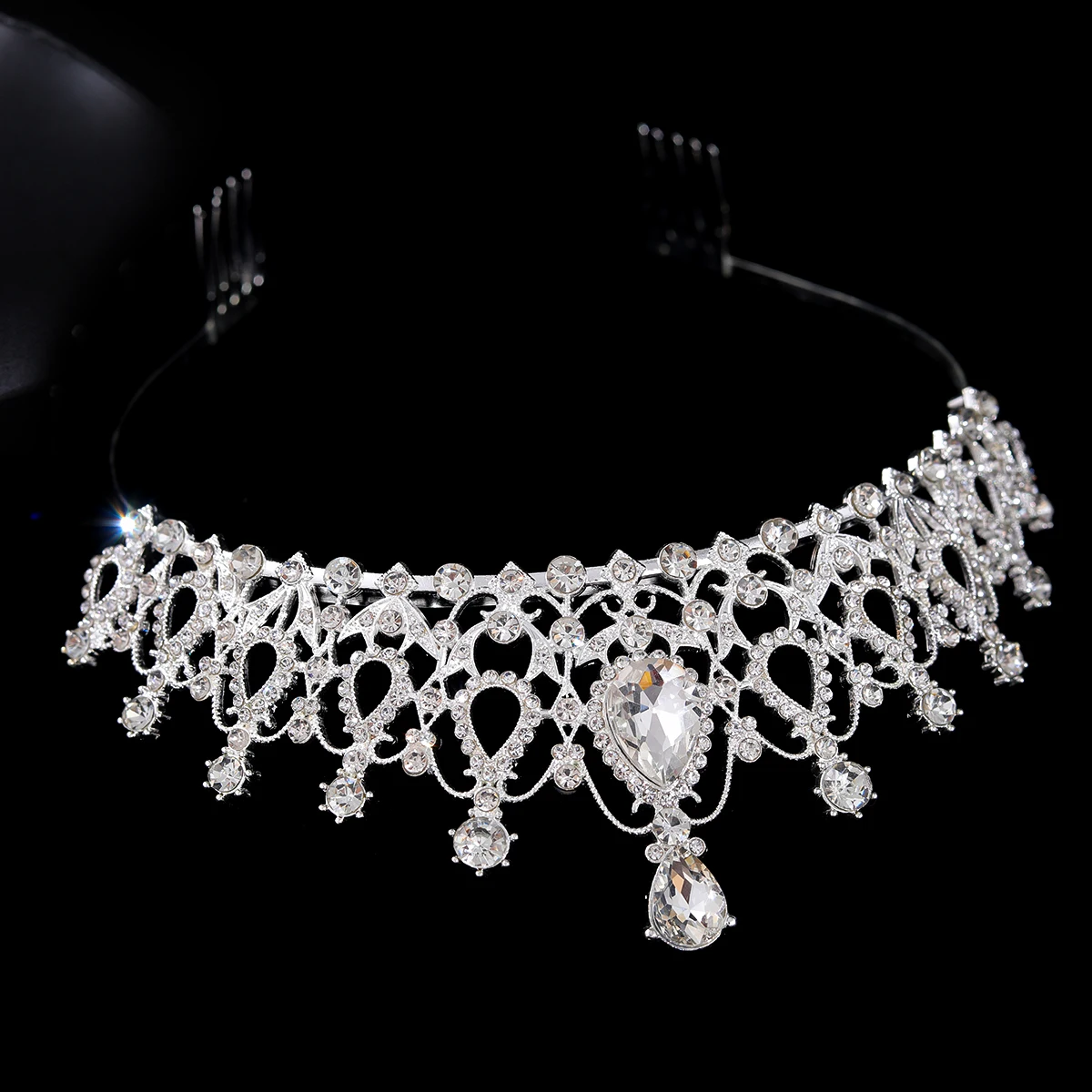 ファッションシルバーカラークリスタルラインストーンティアラと王冠コーム付き女の子プリンセスウェディングヘアアクセサリー