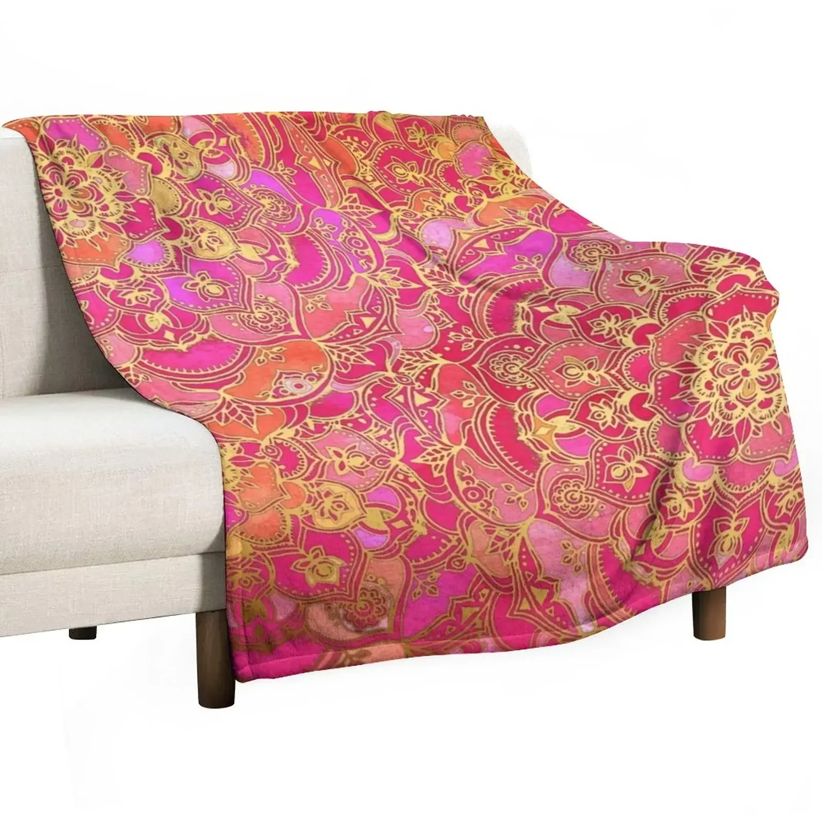 

Hot Pink and Gold Baroque Floral Pattern Throw Blanket wednesday valentine gift ideas Luxury St For Baby Blankets