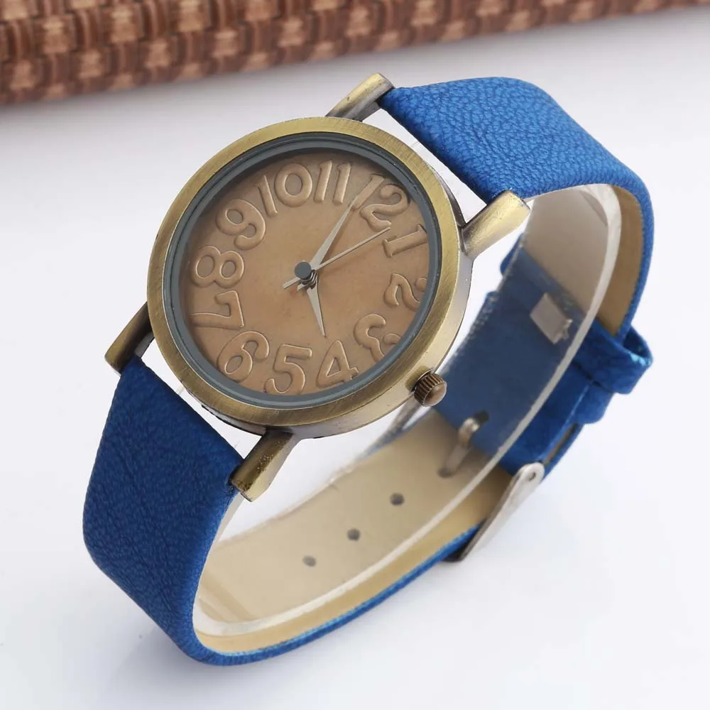 Womage-reloj de marca de moda para mujer, relojes de bronce Vintage con correas de cuero, relojes de pulsera de cuarzo para mujer