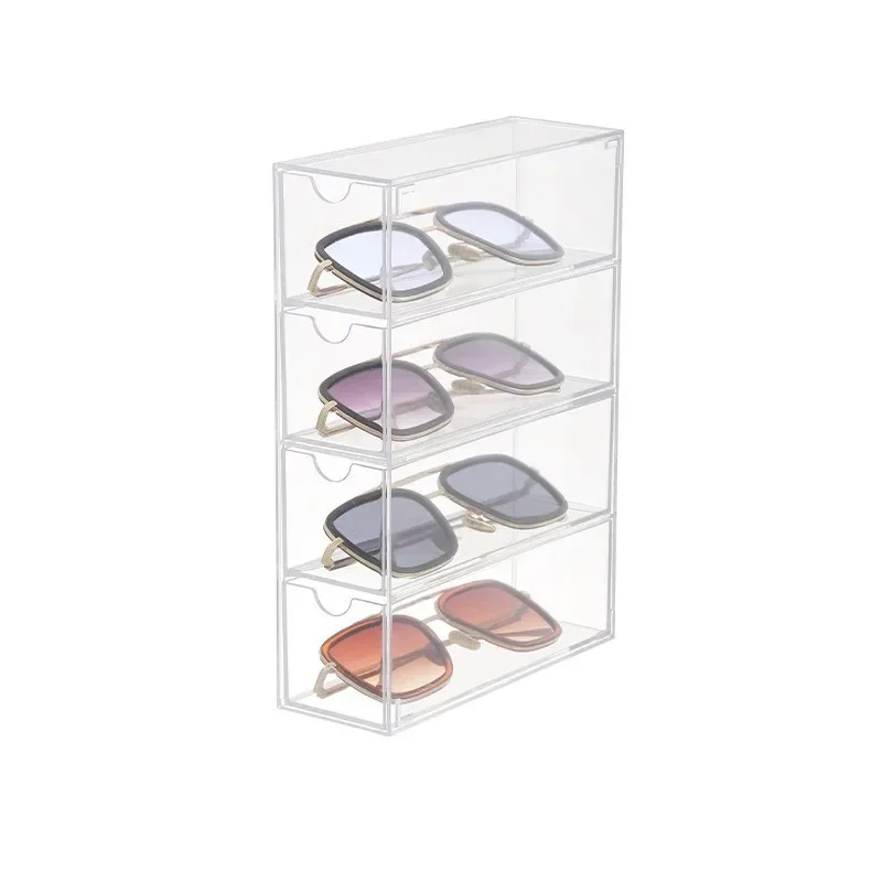 Acrylic Glasses Case Can Be Stacked with Four Layers Desktop Sunglasses Display Box Dust-proof Stationery Drawer-type Organizer