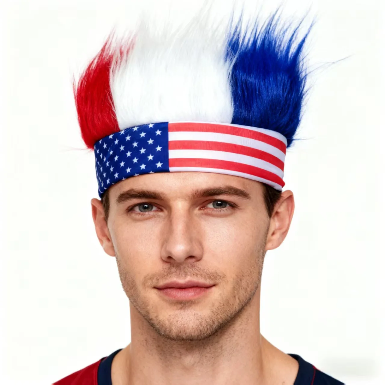 

Набор патриотических аксессуаров для волос: парик с американским флагом, шляпа-федора с открытым верхом, повязка на голову ко Дню независимости и Чемпионату мира