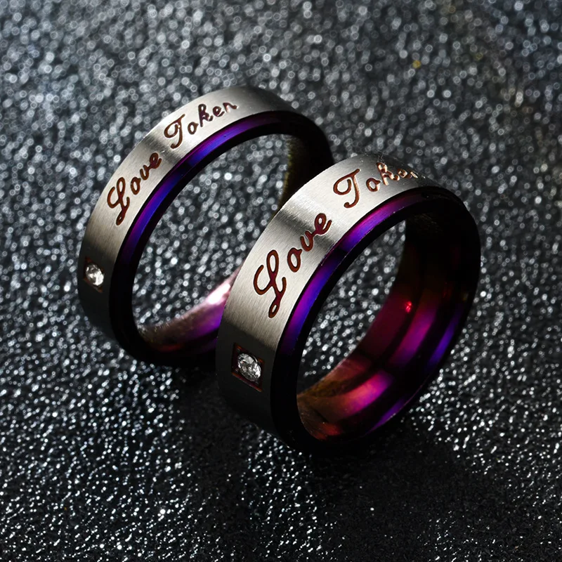 Purple Cubic Zirconia Women's Wedding Ring Stainless Steel Men's and Women's Crystal Promise Love Charm Jewelry Gift