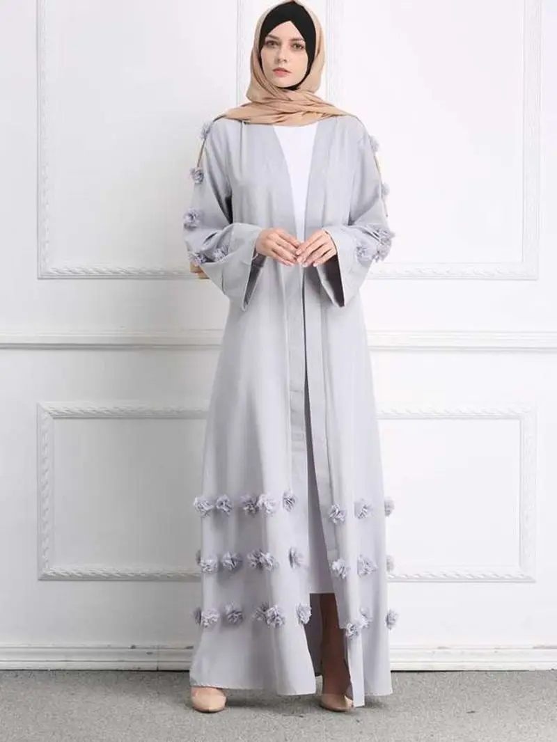 Muslim Flowers Full Dresses Abaya Cardigan Kimono Long Robe Gowns Tunic Jubah Middle East Ramadan Arab Islamic Prayer Clothing