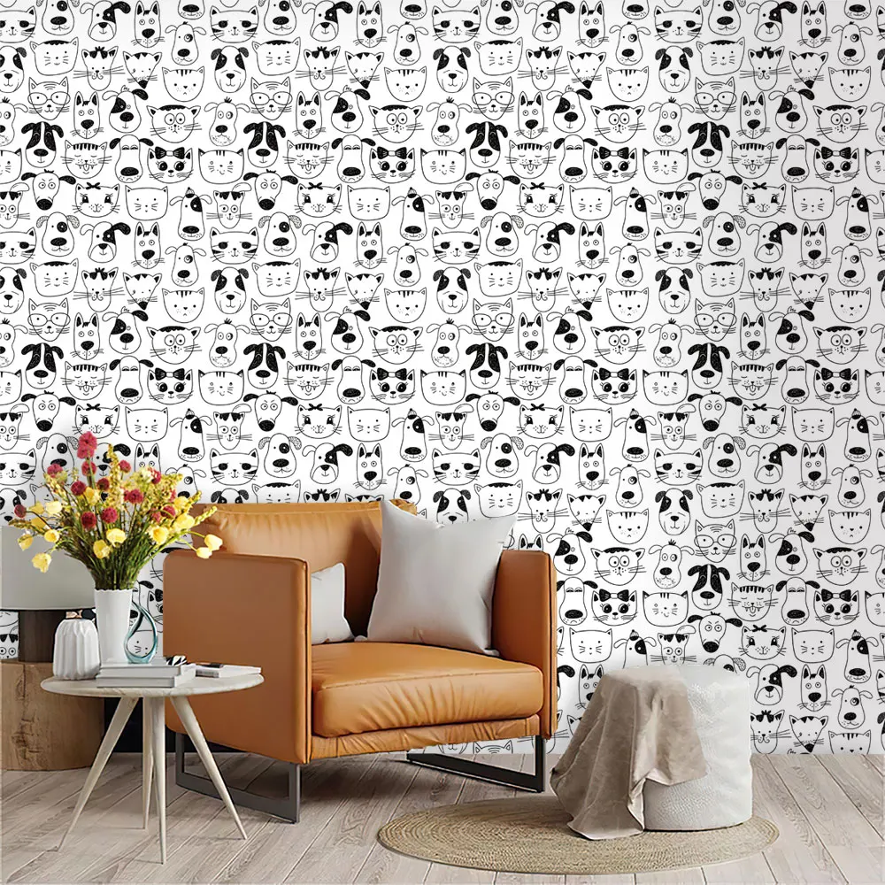 1 Roll Cartoon Sketch, Animal Print, Circular Wallpaper Multiple Sizes Living Room Bedroom Walls Cabinets Fashionable Decoration