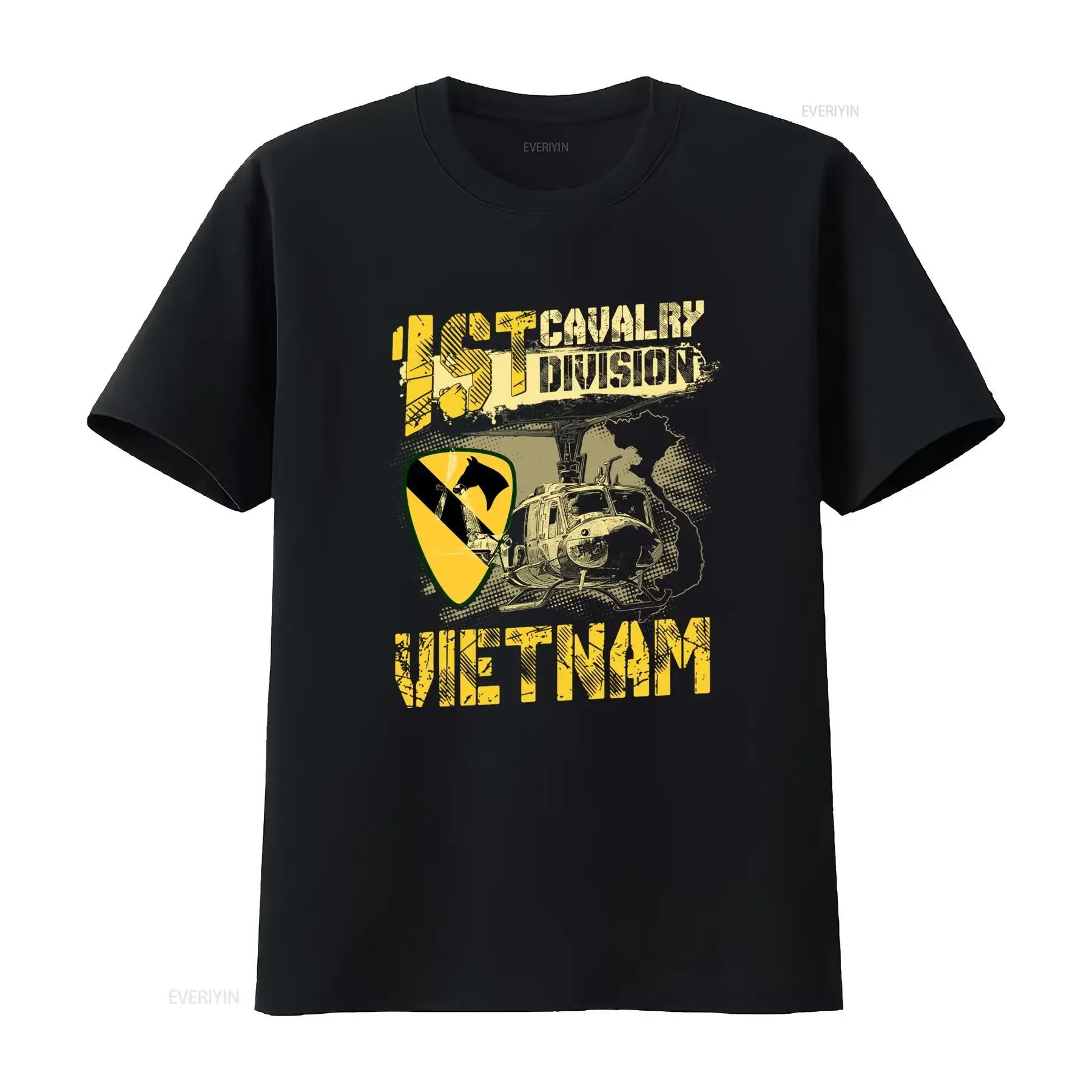 T-shirt Vietnam Veteran 1st Cavalry Division Uh1 Huey Helicopter, édition limitée, streetwear graphique vintage lavé, légèrement délavé