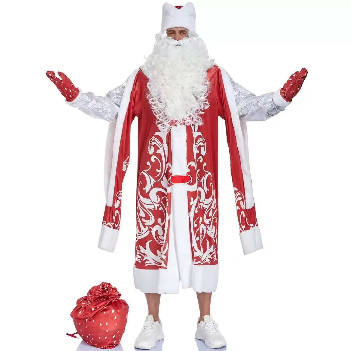 Cosplay Costume Men Russian Father Blue Santa Outfit Dress Christmas Holiday Party Uniform With Beard Hat Дед Мороз Снегурочка view 6