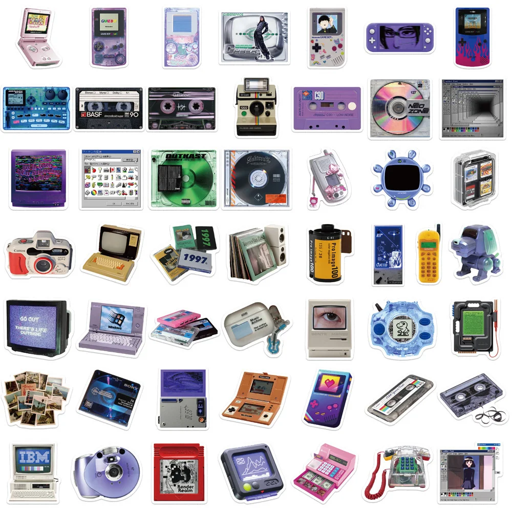 50pcs Retro Cassette Game Device Tape Stickers For Scrapbook Laptop Stationery Guitar Vintage Sticker DIY Scrapbooking Supplies