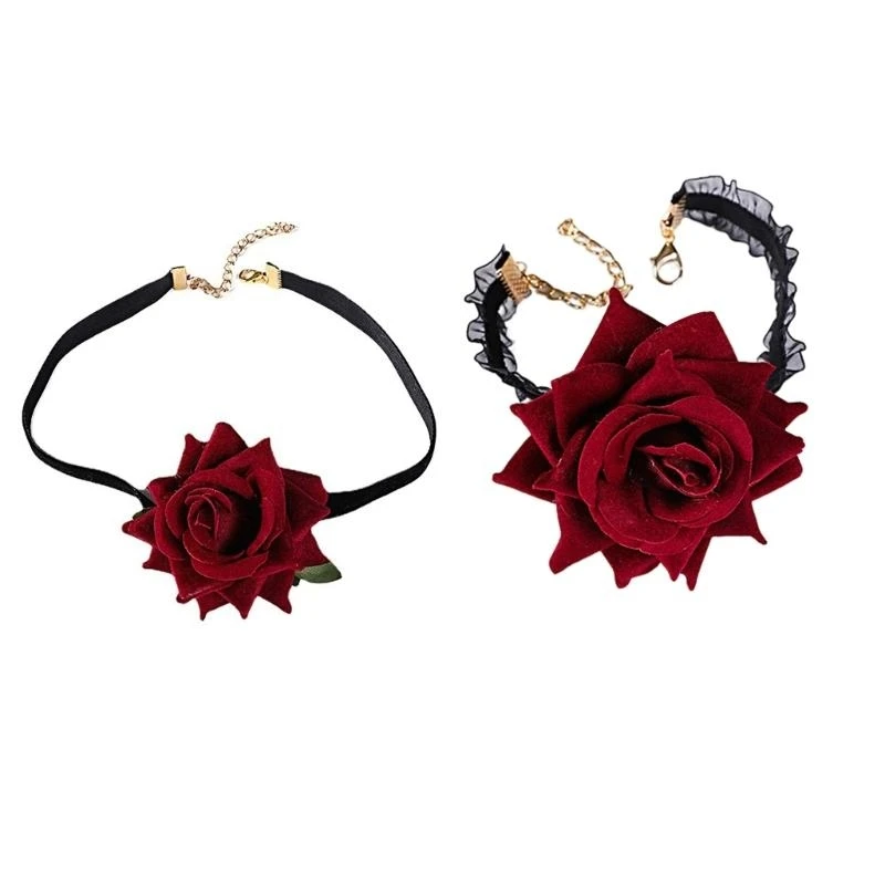 5ASD LOLITA-ROSE FLOWER HCOKER RETRO GOTHIC PUNK BUNK NETLACE LACE RECK CHOUR