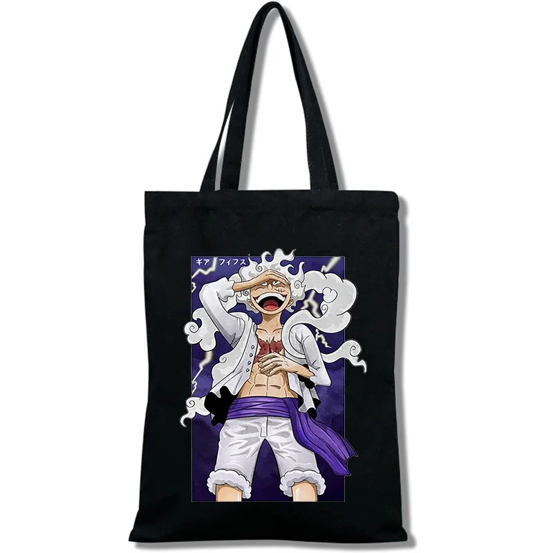 One Piece Luffy Canvas Shoulder Bags Anime Peripherals Large Capacity Storage Bag Gear Fifth: Sun God Nika Folding Shopping Bag