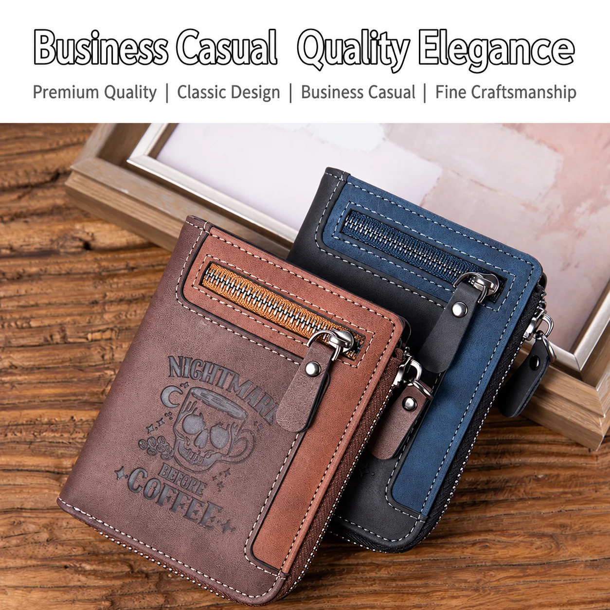 Pu Leather Wallet Two Tone Spliced Zipper Coin Purse Men'S Bifold Wallet Short Short Wallet For Daily Use Daily Commuting Men