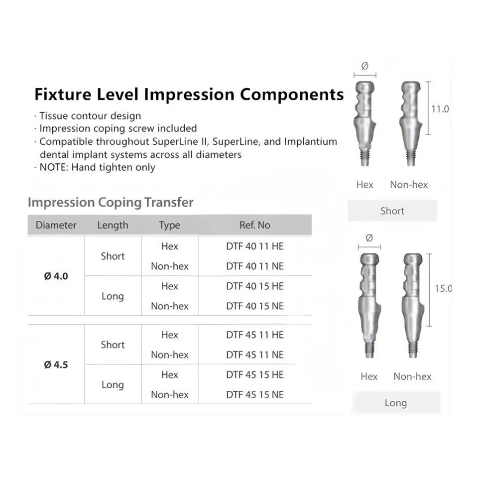 10Pcs Dental Impression Closed Tray Transfer Copings Fits Dentium Fixtures Titanium Hex Posts With Central Screws Hardware Tools