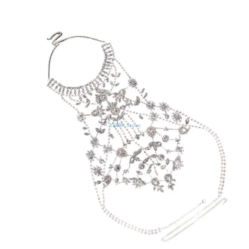 

D0UD Sophisticated Flower Body Chain Necklace Collar Body Decoration For Women Pageant Prom Club Photo Props