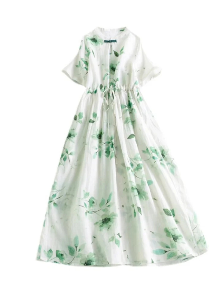 日本製 スレオル スヴェ フラックス ロング ド ヴィンテージ ボタン プリント コットン リネン サマー Aライン スカート 花柄